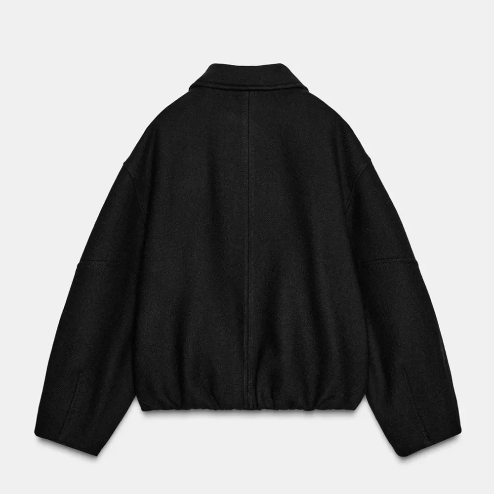 Zara CONTRAST COLLAR WOOL BALLOON BOMBER JACKET - Picture 3 of 12